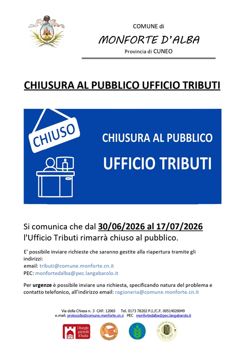Avviso chiusura ufficio tributi