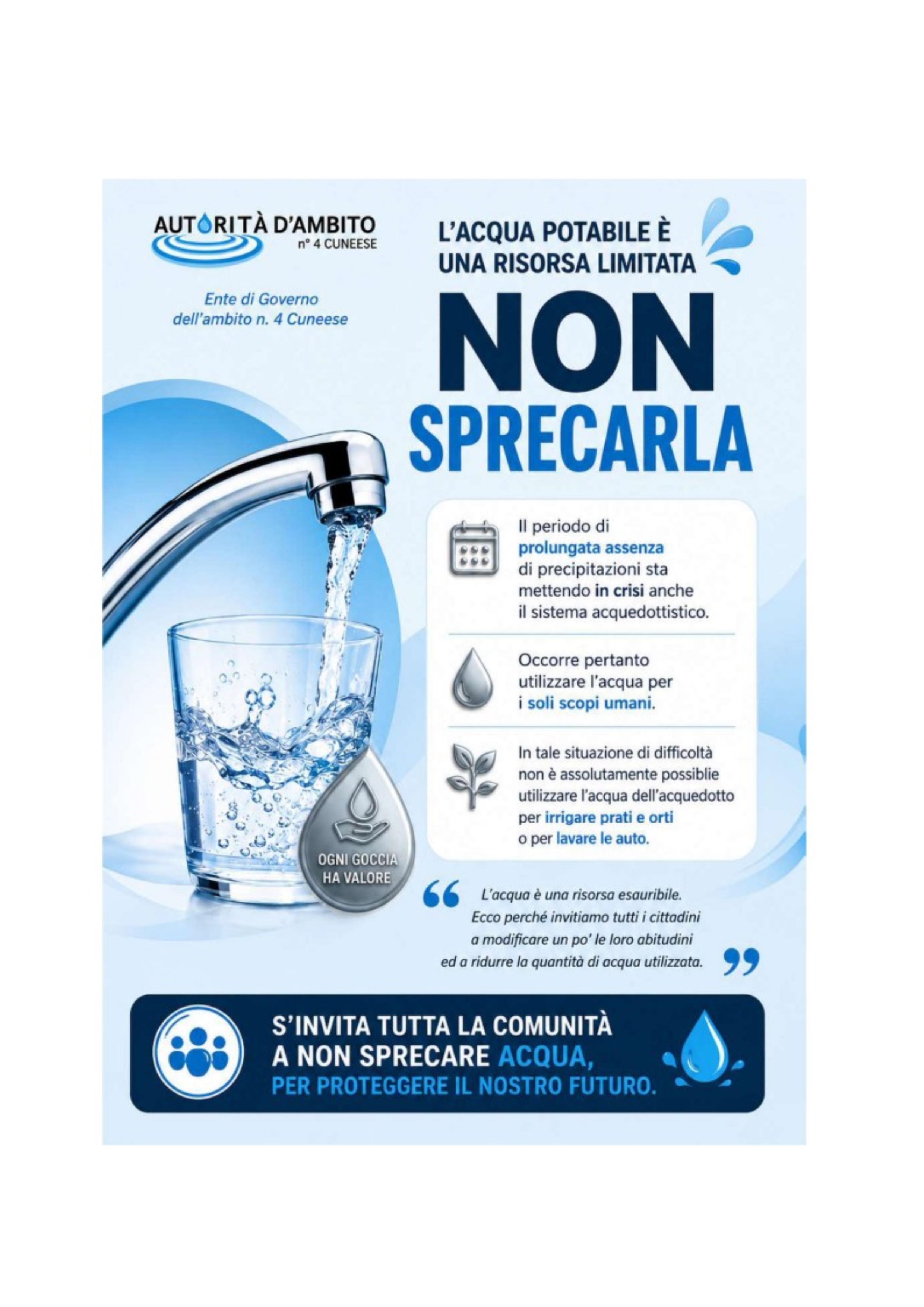 Emergenza idrica 2026 - Non sprecare l'acqua