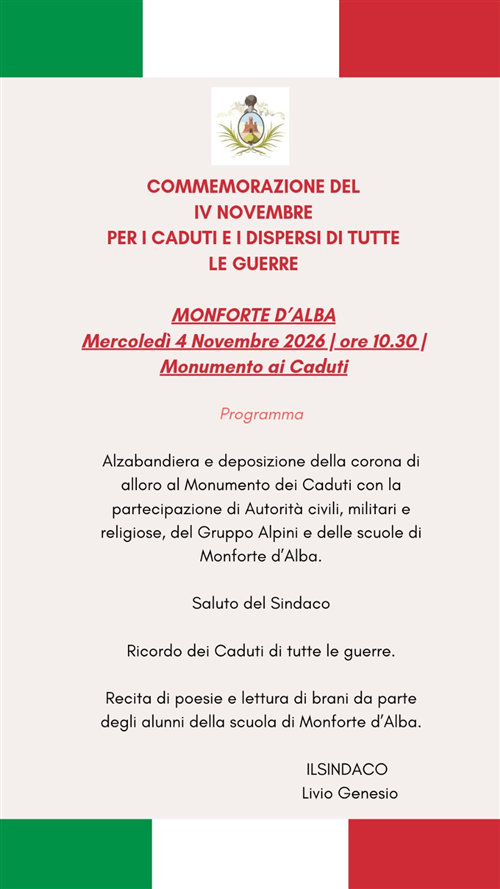 Commemorazione del IV Novembre per i caduti e dispersi di tutte le guerre