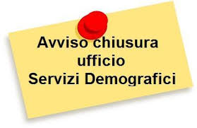 Avviso chiusura ufficio anagrafe, stato civile, elettorale, protocollo. Giugno 2026