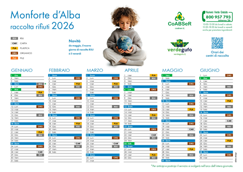 Calendario raccolta differenziata utenze domestiche 2026
