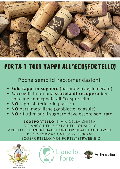 Raccolta dei tappi in sughero presso lecosportello comunale
  

